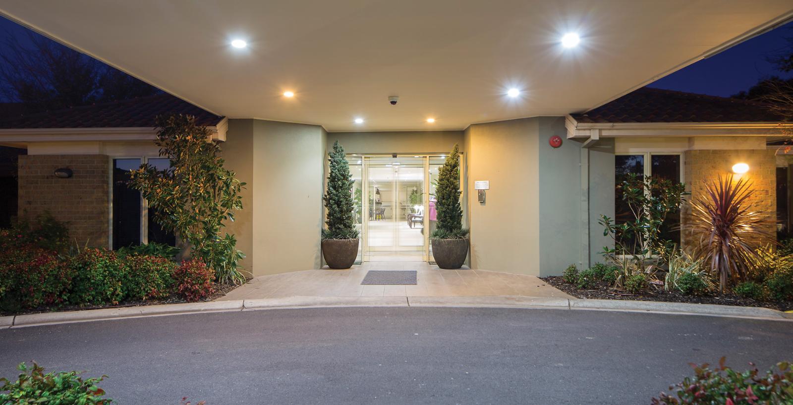 Arcare_aged_care_knox_wantirna_south entrance foyer at dusk 01